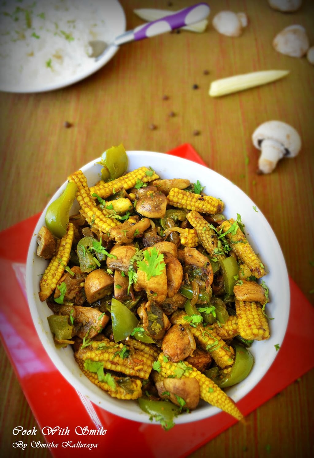 Baby Corn & Mushroom on Spinach Bed