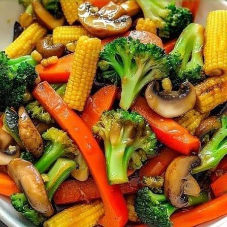 Broccoli Baby Corn with White Butter Garlic Sauce
